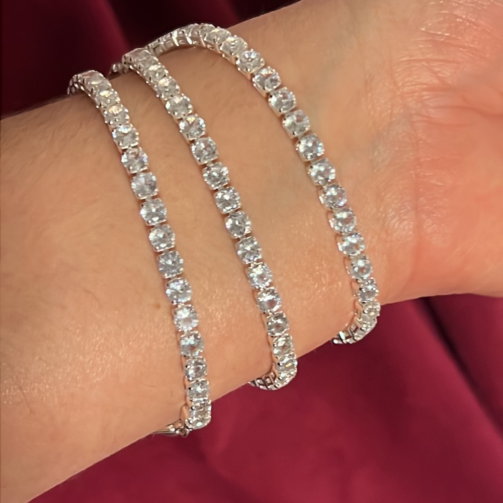 Round Cut CZ Diamonds Necklace Unisex 18” Silver-tone BRAND NEW - Picture 4 of 8